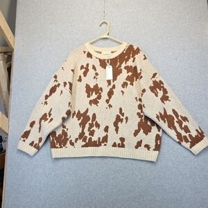 By Together Cow Print Knit Sweater Brown Cream Western Women’s M NWT